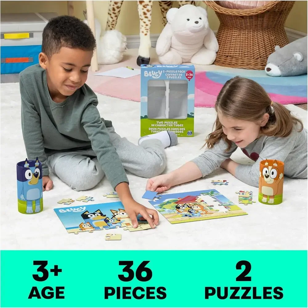 🔥Bluey 36-Piece Jigsaw Puzzles Two Pack BundleEasy Tube 2pk Jigsaw Puzzle💥